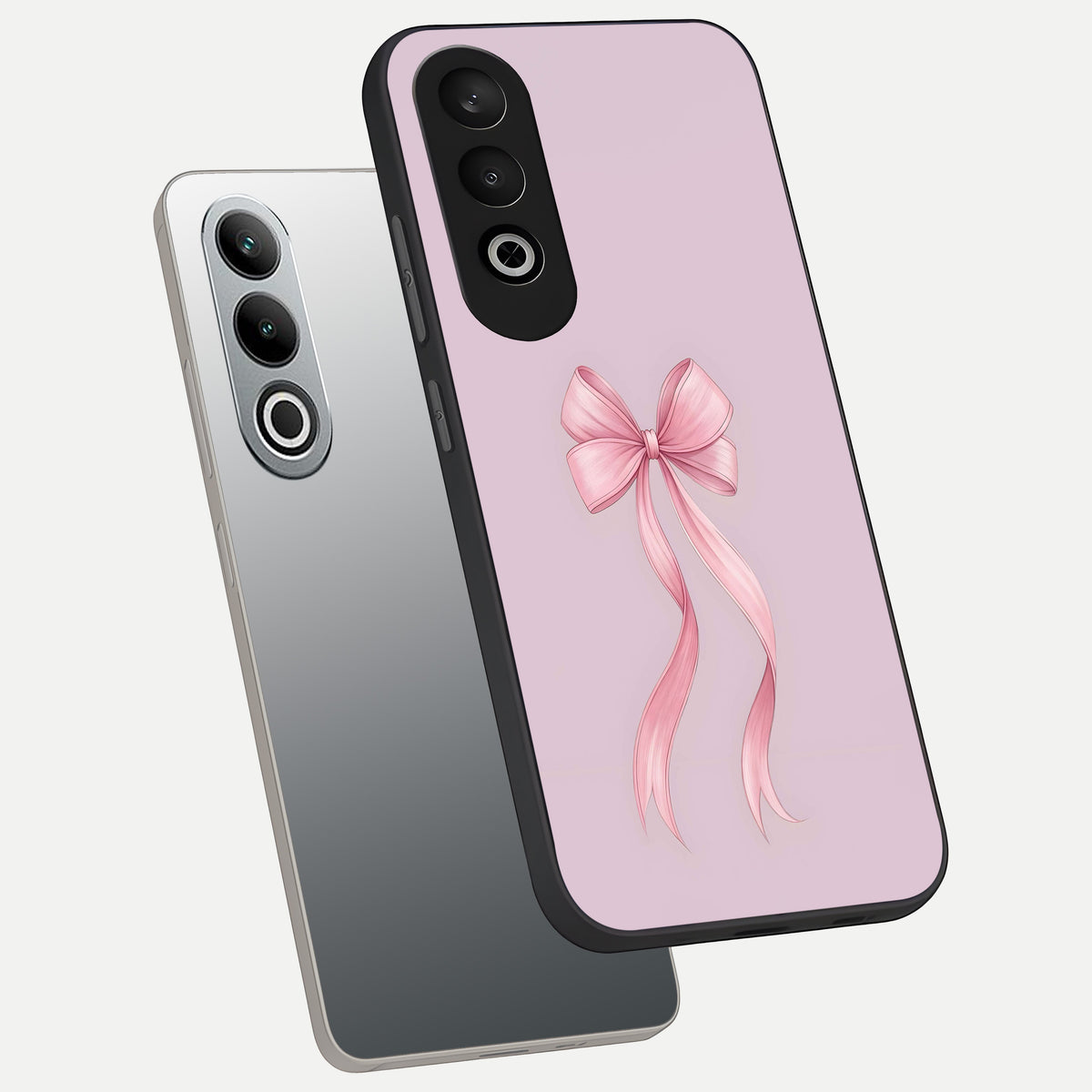  Soft Blush Bow phone case For Oneplus Nord CE4 showing premium glass back cover with detailed artwork