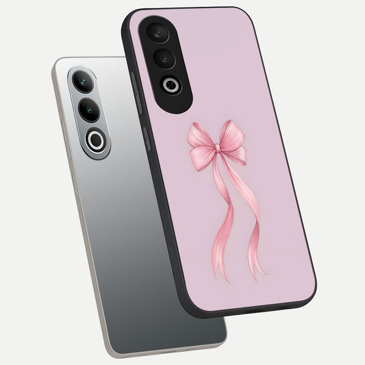  Soft Blush Bow phone case For Oneplus Nord CE4 showing premium glass back cover with detailed artwork