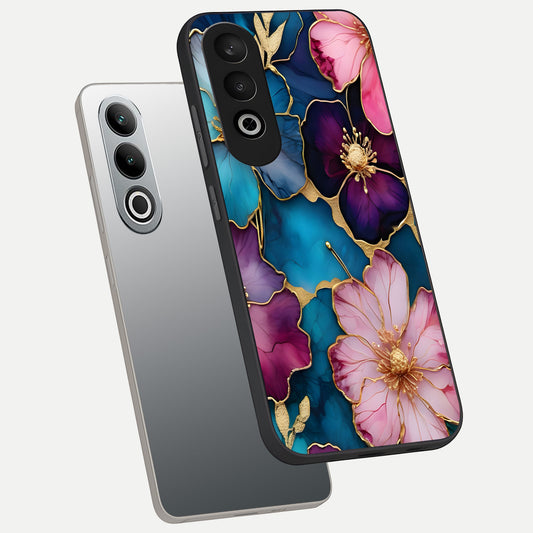  Sparkle Floral phone case For Oneplus Nord CE4 showing premium glass back cover with detailed artwork