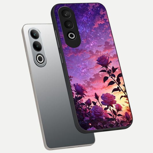  Starlit Rose Twilight phone case For Oneplus Nord CE4 showing premium glass back cover with detailed artwork