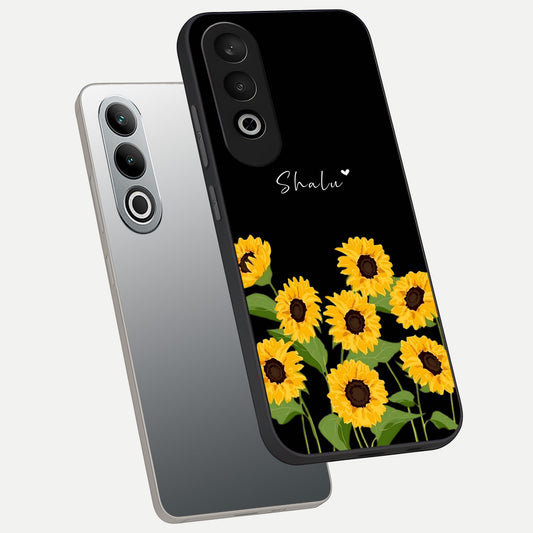  Sunflower Sky Bloom phone case For Oneplus Nord CE4 showing premium glass back cover with detailed artwork