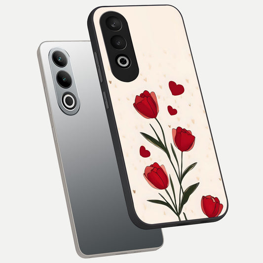  Tulip With Heart phone case For Oneplus Nord CE4 showing premium glass back cover with detailed artwork