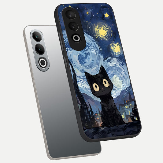  Van Gogh Cat phone case For Oneplus Nord CE4 showing premium glass back cover with detailed artwork