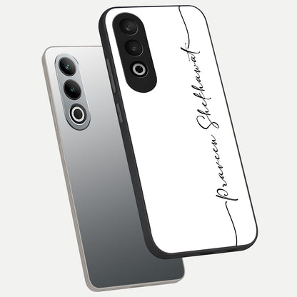  White Tune Custom Name phone case For Oneplus Nord CE4 showing premium custom name glass back cover