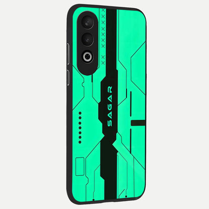  Aqua Tech CYBERPUNK Custom Name back cover For Oneplus Nord CE4 slim fit glass case with vibrant aesthetic design