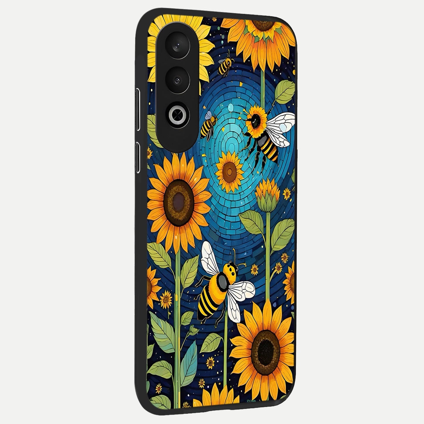  Bees And Sunflowers back cover For Oneplus Nord CE4 slim fit glass case with vibrant aesthetic design