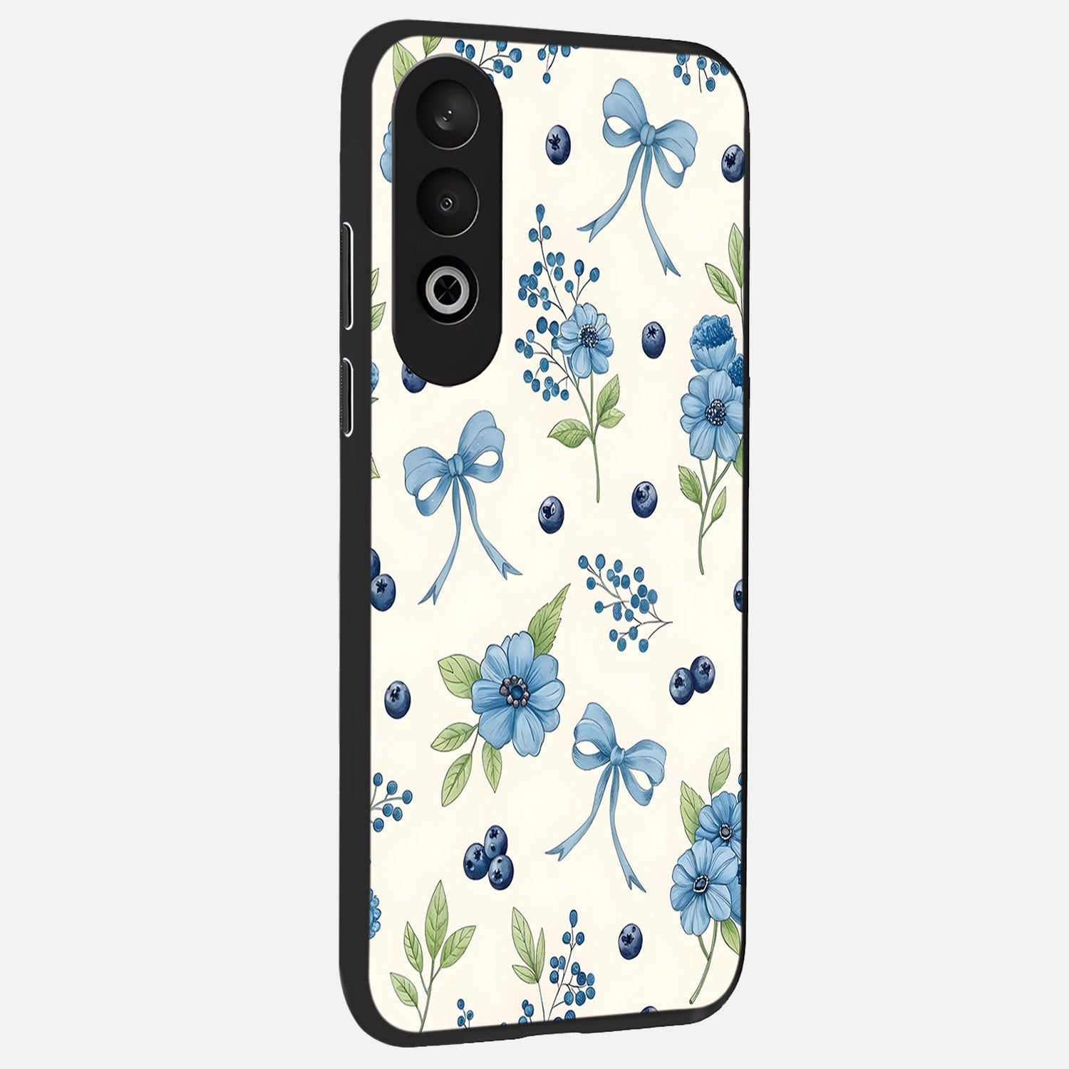  Blue Flower And Bow back cover For Oneplus Nord CE4 slim fit glass case with vibrant aesthetic design