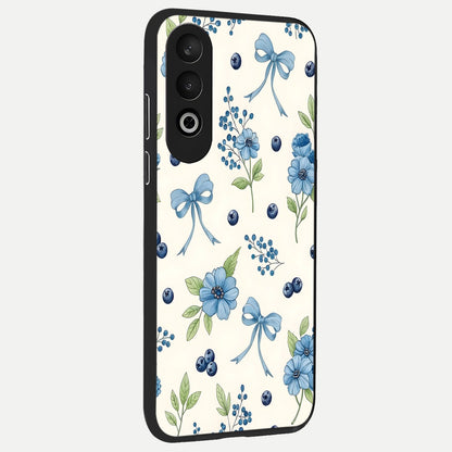  Blue Flower And Bow back cover For Oneplus Nord CE4 slim fit glass case with vibrant aesthetic design