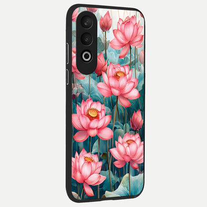  Celestial Pink Lotus back cover For Oneplus Nord CE4 slim fit glass case with vibrant aesthetic design