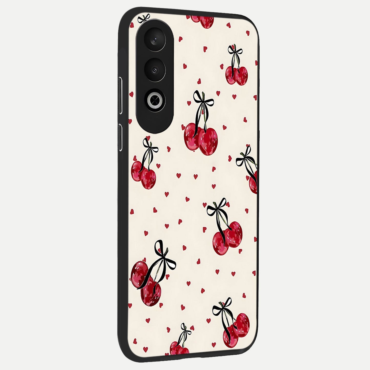  Cherry Heart Bow back cover For Oneplus Nord CE4 slim fit glass case with vibrant aesthetic design