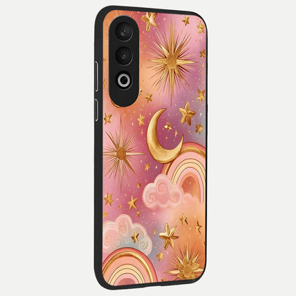  Golden Celestial Dreams back cover For Oneplus Nord CE4 slim fit glass case with vibrant aesthetic design