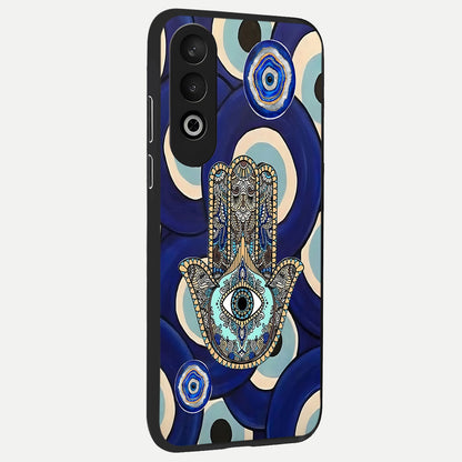  Hamsa Divine Guard back cover For Oneplus Nord CE4 slim fit glass case with vibrant aesthetic design