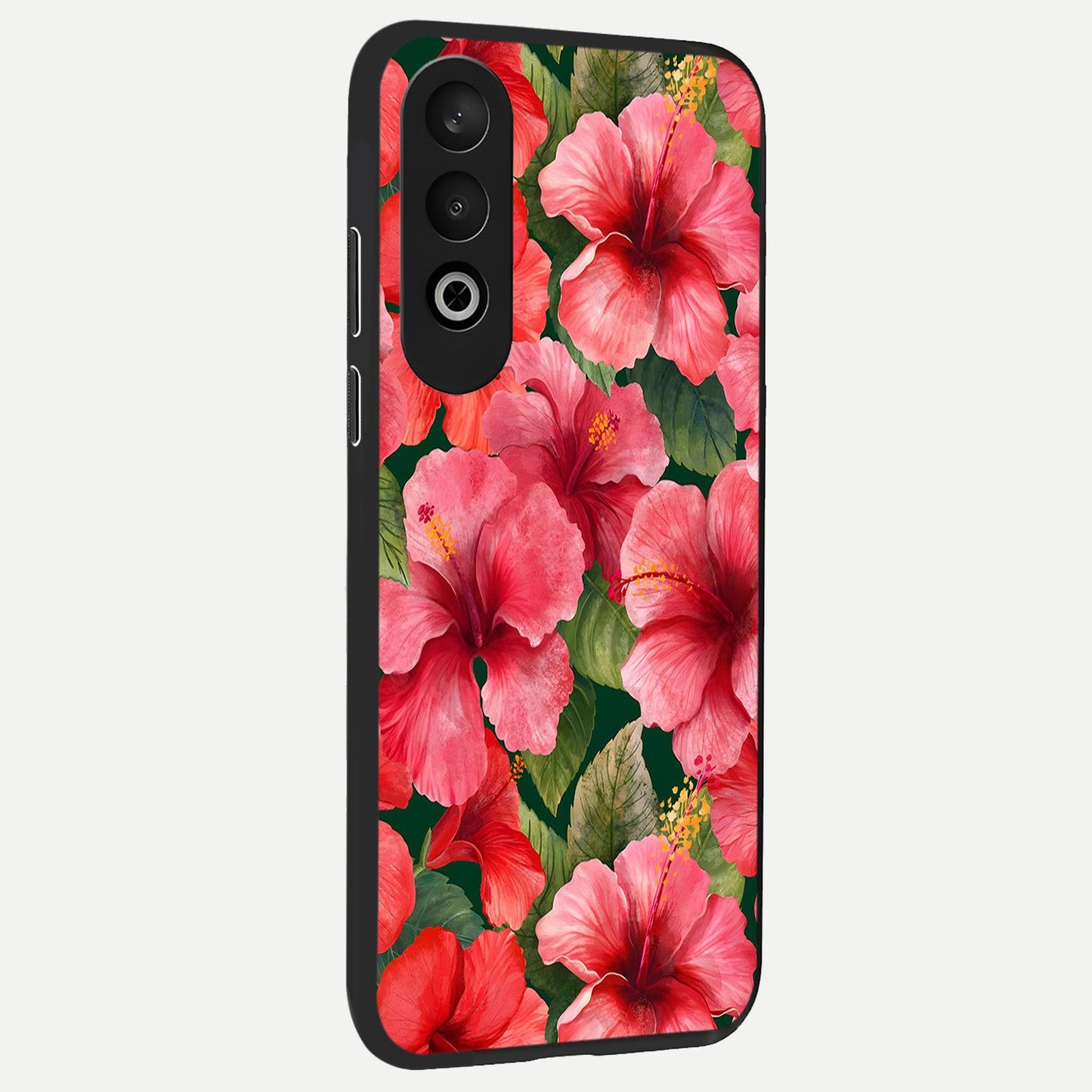  Hibiscus Pattern back cover For Oneplus Nord CE4 slim fit glass case with vibrant aesthetic design