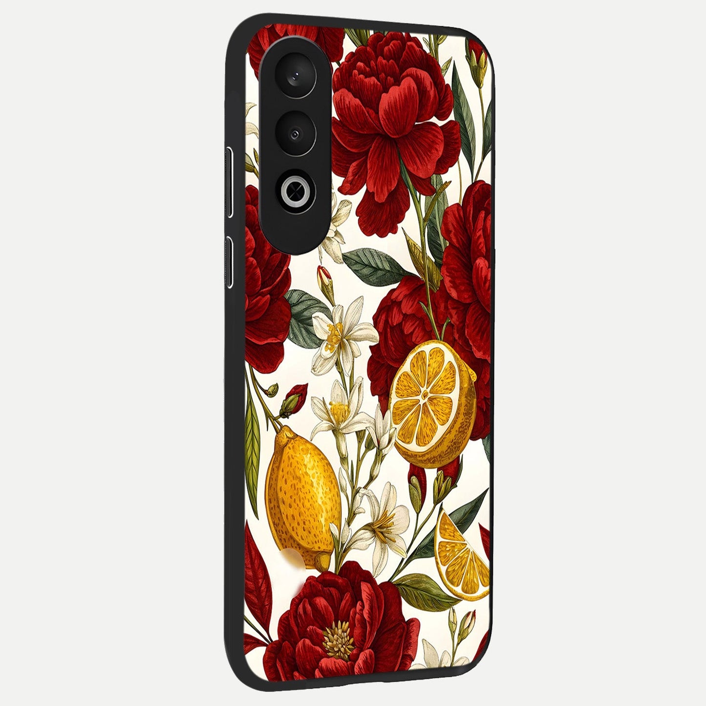  Lemon Rose Charm back cover For Oneplus Nord CE4 slim fit glass case with vibrant aesthetic design