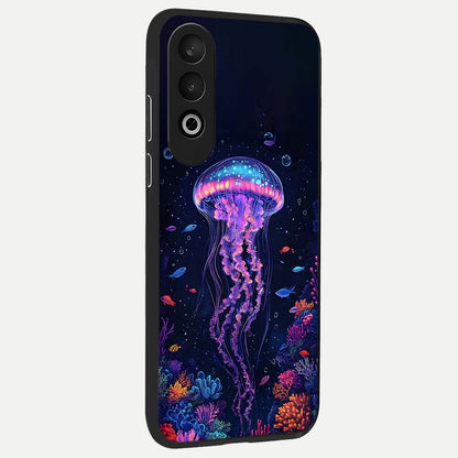  Neon Jellyfish back cover For Oneplus Nord CE4 slim fit glass case with vibrant aesthetic design