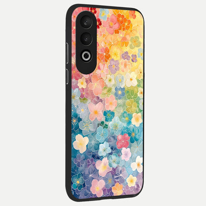  Rainbow Blossom Burst back cover For Oneplus Nord CE4 slim fit glass case with vibrant aesthetic design