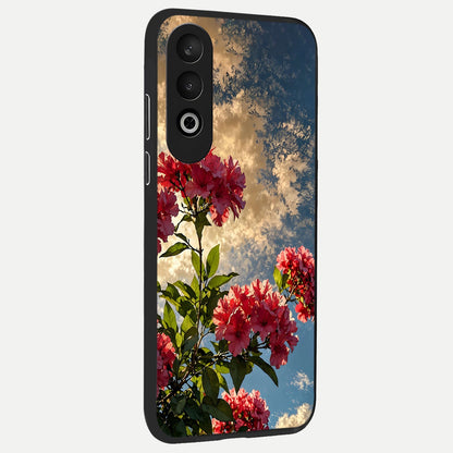  Red Bloom Skies back cover For Oneplus Nord CE4 slim fit glass case with vibrant aesthetic design
