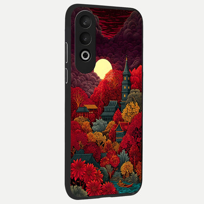  Scarlet Autumn Temple back cover For Oneplus Nord CE4 slim fit glass case with vibrant aesthetic design