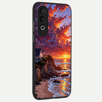  Sunset House By Sea back cover For Oneplus Nord CE4 slim fit glass case with vibrant aesthetic design