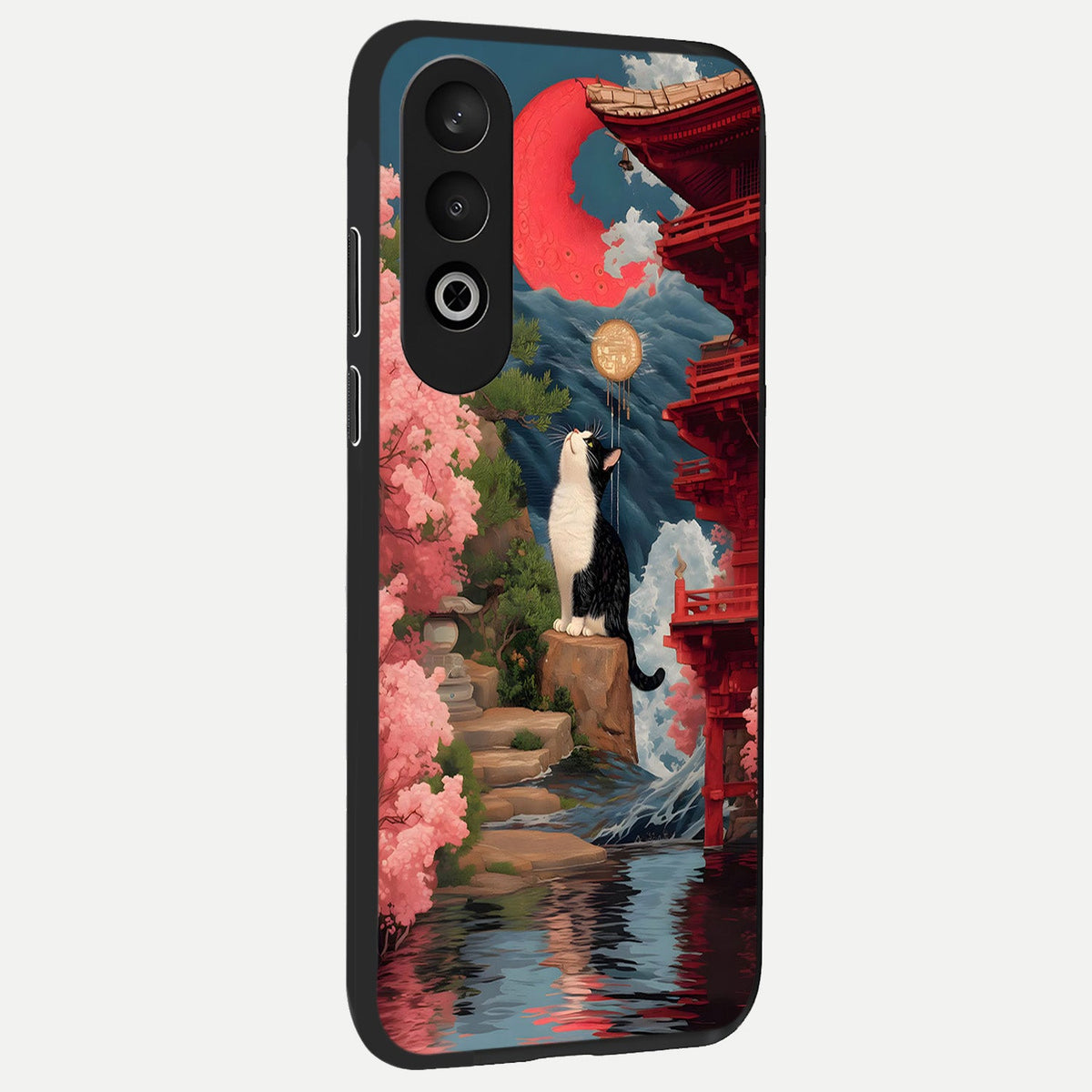  Temple Cat Scenery back cover For Oneplus Nord CE4 slim fit glass case with vibrant aesthetic design