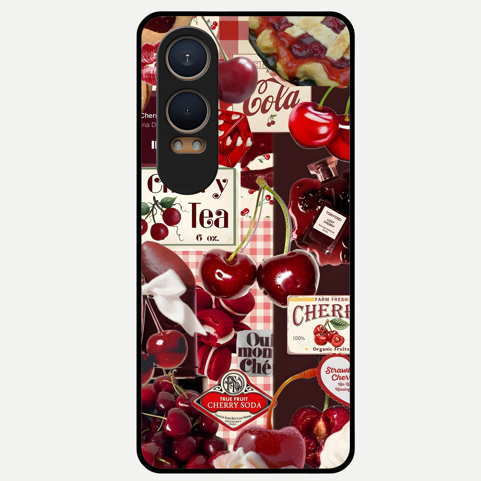  Aesthetic Cherry Tea Glass Case For Oneplus Nord CE4 Lite back cover – full design glossy printed glass finish
