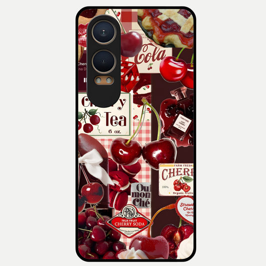  Aesthetic Cherry Tea Glass Case For Oneplus Nord CE4 Lite back cover – full design glossy printed glass finish