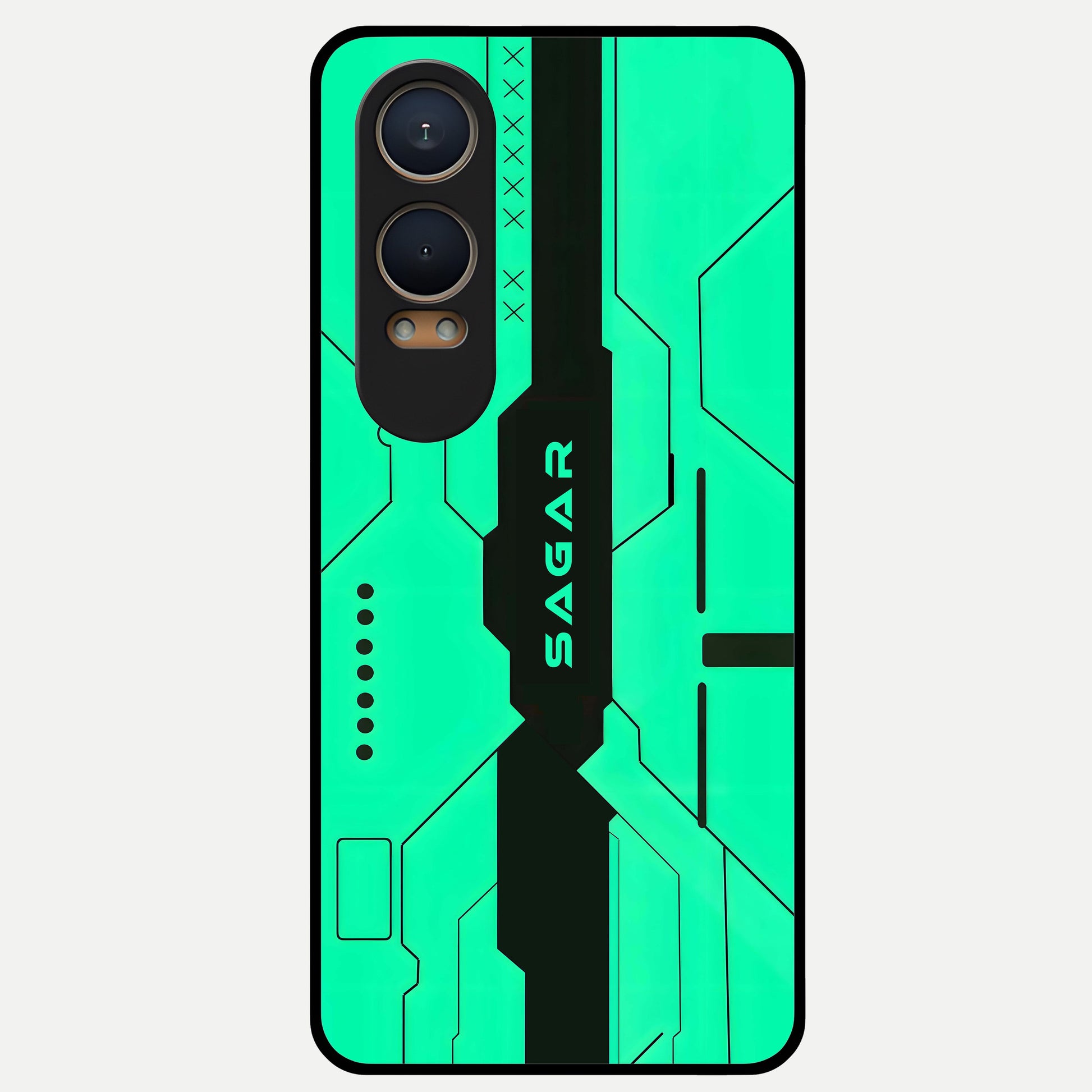  Aqua Tech CYBERPUNK Custom Name Glass Case For Oneplus Nord CE4 Lite back cover – full design glossy printed glass finish