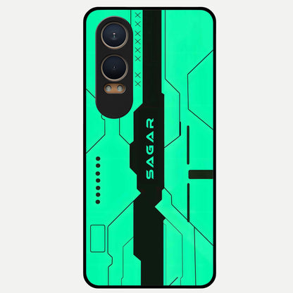  Aqua Tech CYBERPUNK Custom Name Glass Case For Oneplus Nord CE4 Lite back cover – full design glossy printed glass finish