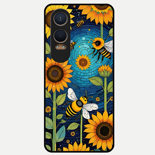  Bees And Sunflowers Glass Case For Oneplus Nord CE4 Lite back cover – full design glossy printed glass finish