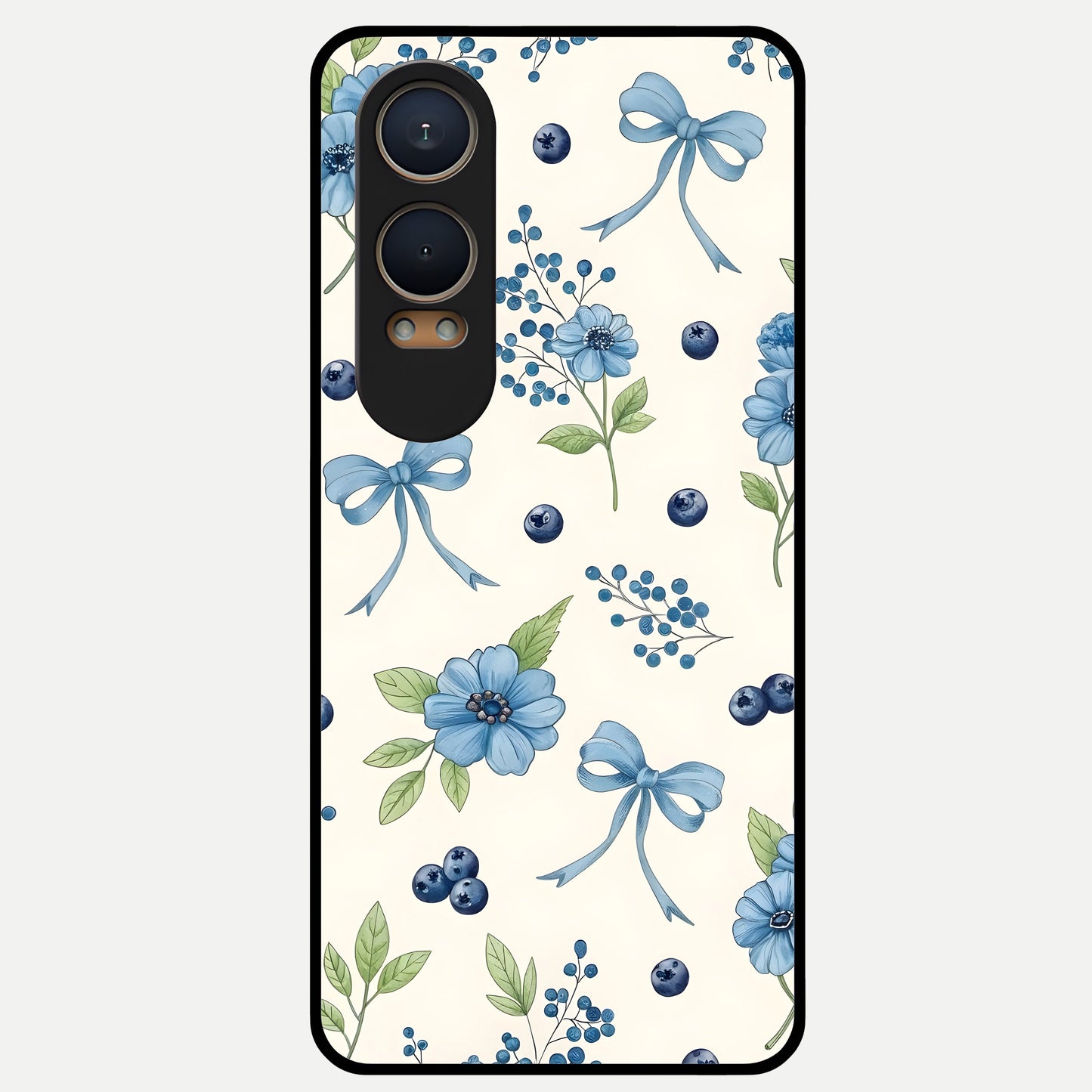  Blue Flower And Bow Glass Case For Oneplus Nord CE4 Lite back cover – full design glossy printed glass finish