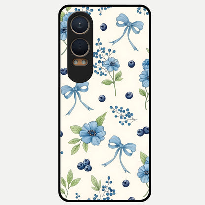  Blue Flower And Bow Glass Case For Oneplus Nord CE4 Lite back cover – full design glossy printed glass finish