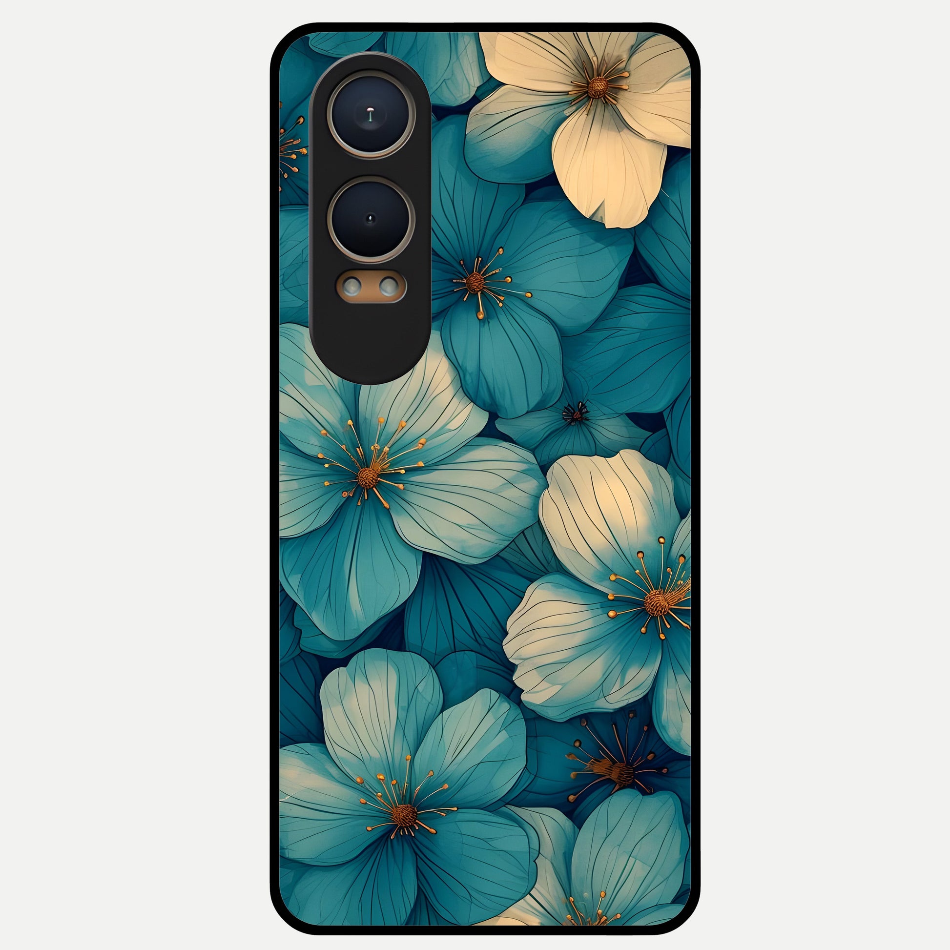  Blue Shade Floral Glass Case For Oneplus Nord CE4 Lite back cover – full design glossy printed glass finish