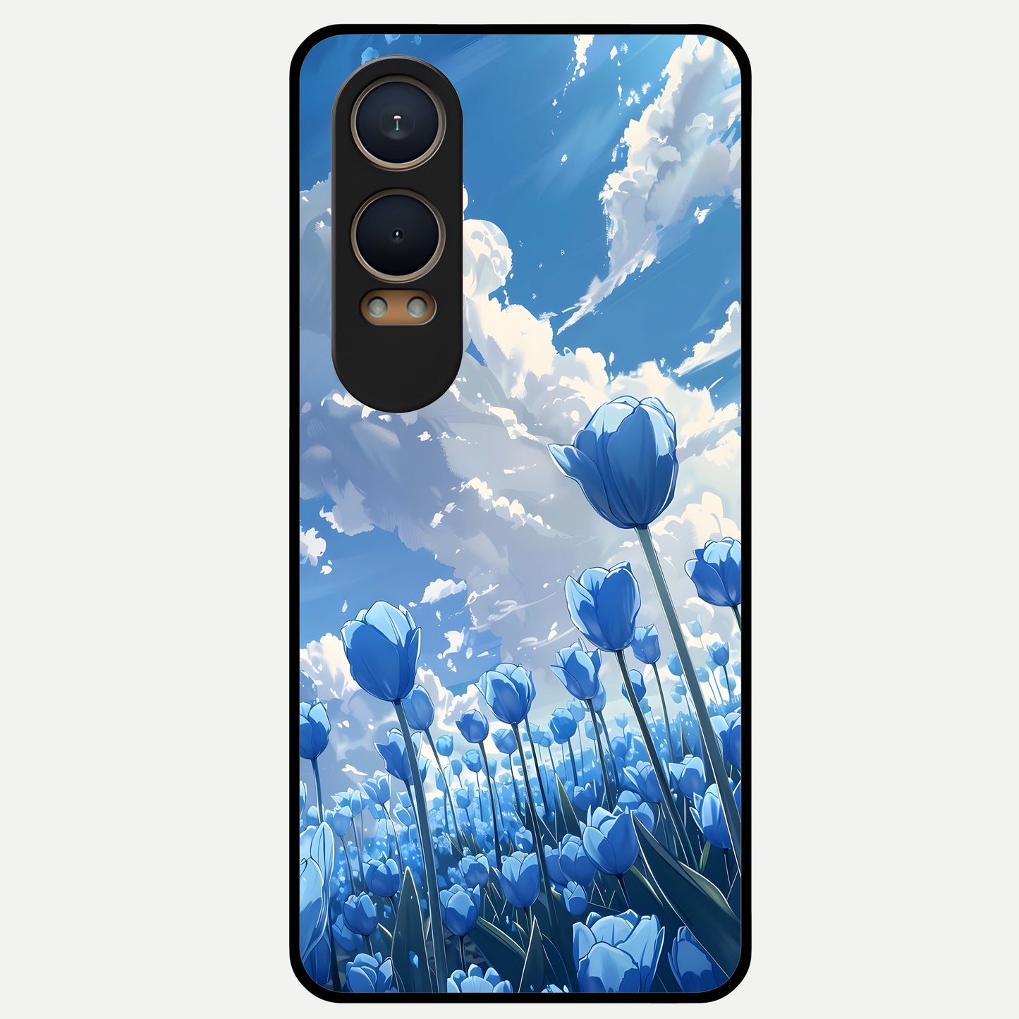  Blue Tulip Clouds Glass Case For Oneplus Nord CE4 Lite back cover – full design glossy printed glass finish