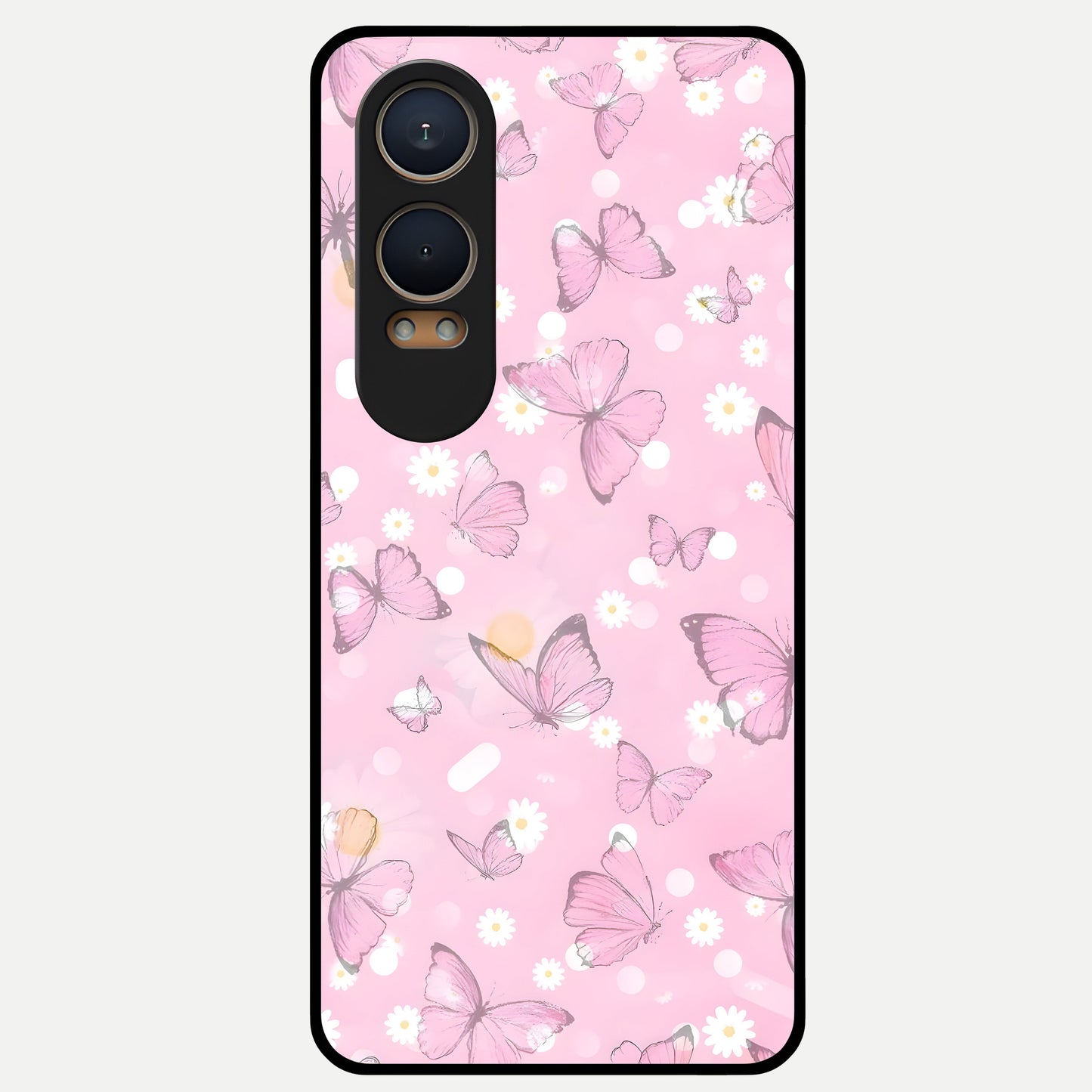  Blush Butterfly Garden Glass Case For Oneplus Nord CE4 Lite back cover – full design glossy printed glass finish