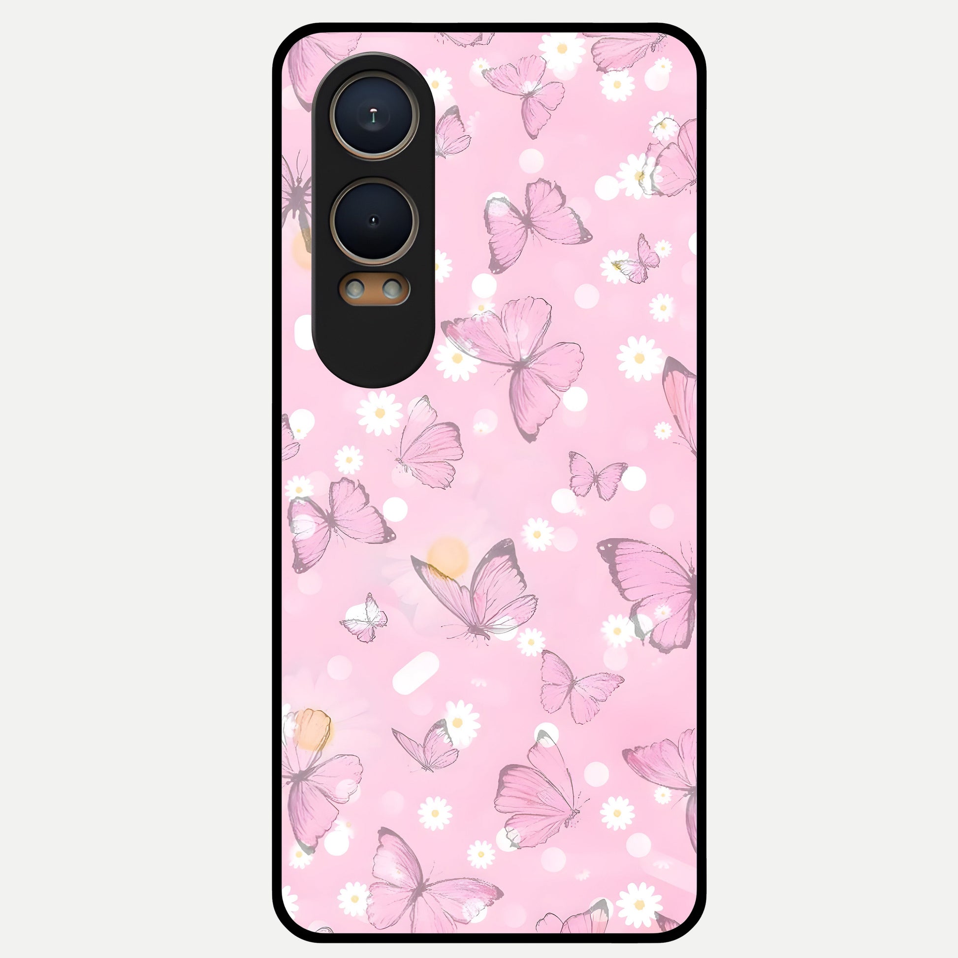  Blush Butterfly Garden Glass Case For Oneplus Nord CE4 Lite back cover – full design glossy printed glass finish