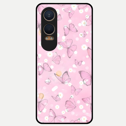  Blush Butterfly Garden Glass Case For Oneplus Nord CE4 Lite back cover – full design glossy printed glass finish