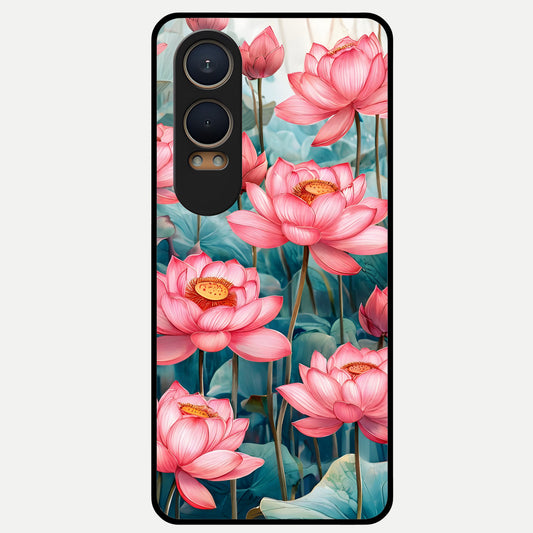  Celestial Pink Lotus Glass Case For Oneplus Nord CE4 Lite back cover – full design glossy printed glass finish