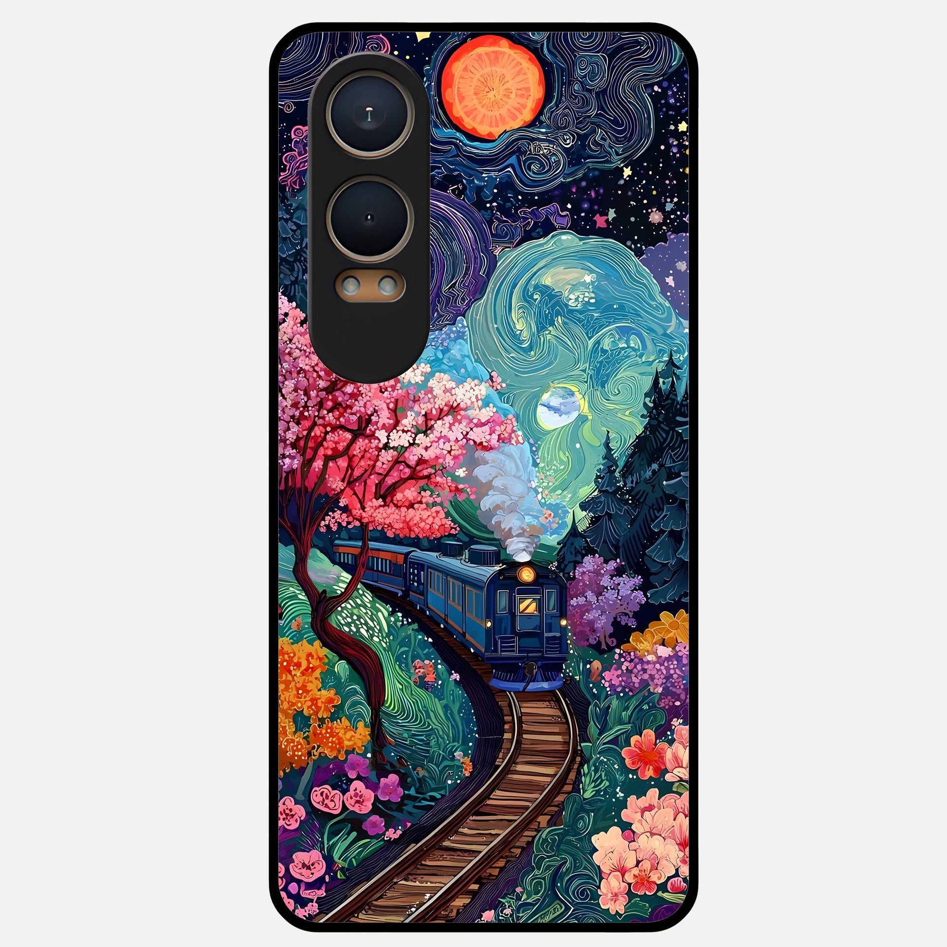  Celestial Train Journey Glass Case For Oneplus Nord CE4 Lite back cover – full design glossy printed glass finish