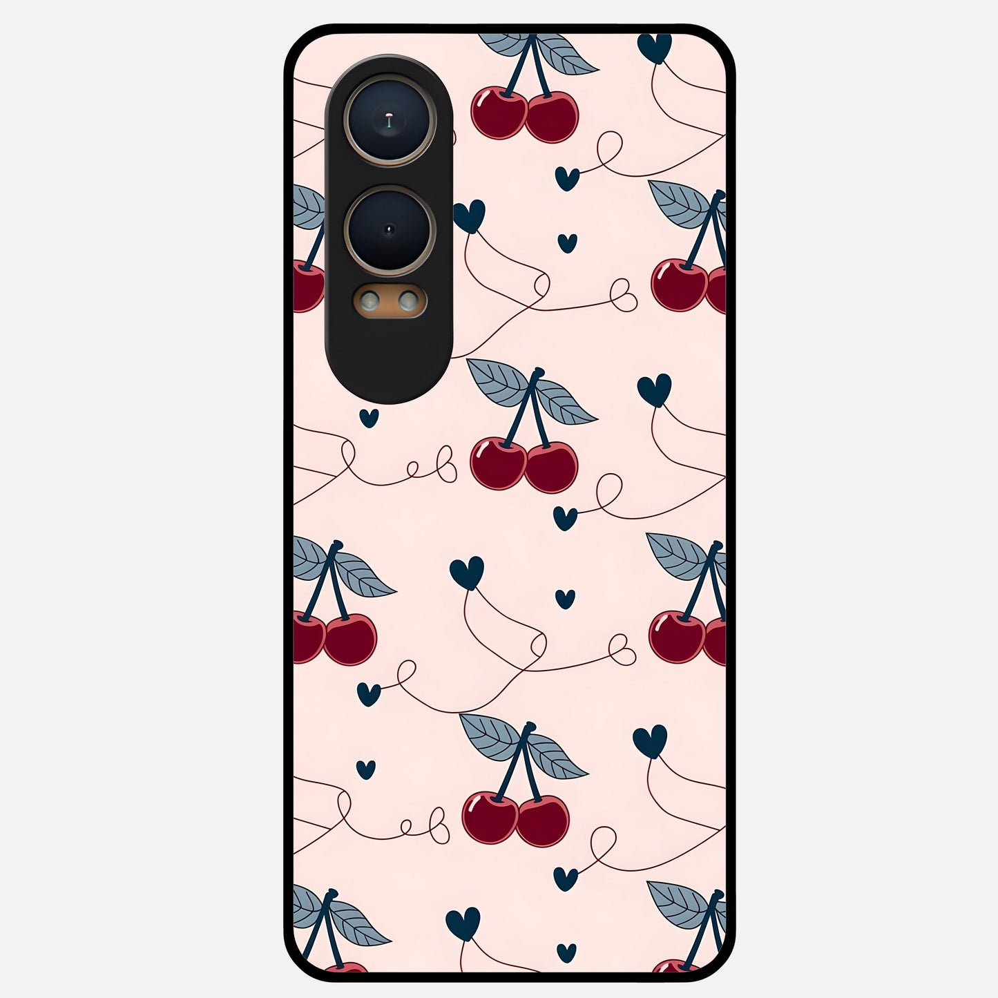  Cherry Heart Line Glass Case For Oneplus Nord CE4 Lite back cover – full design glossy printed glass finish