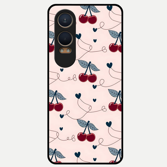  Cherry Heart Line Glass Case For Oneplus Nord CE4 Lite back cover – full design glossy printed glass finish