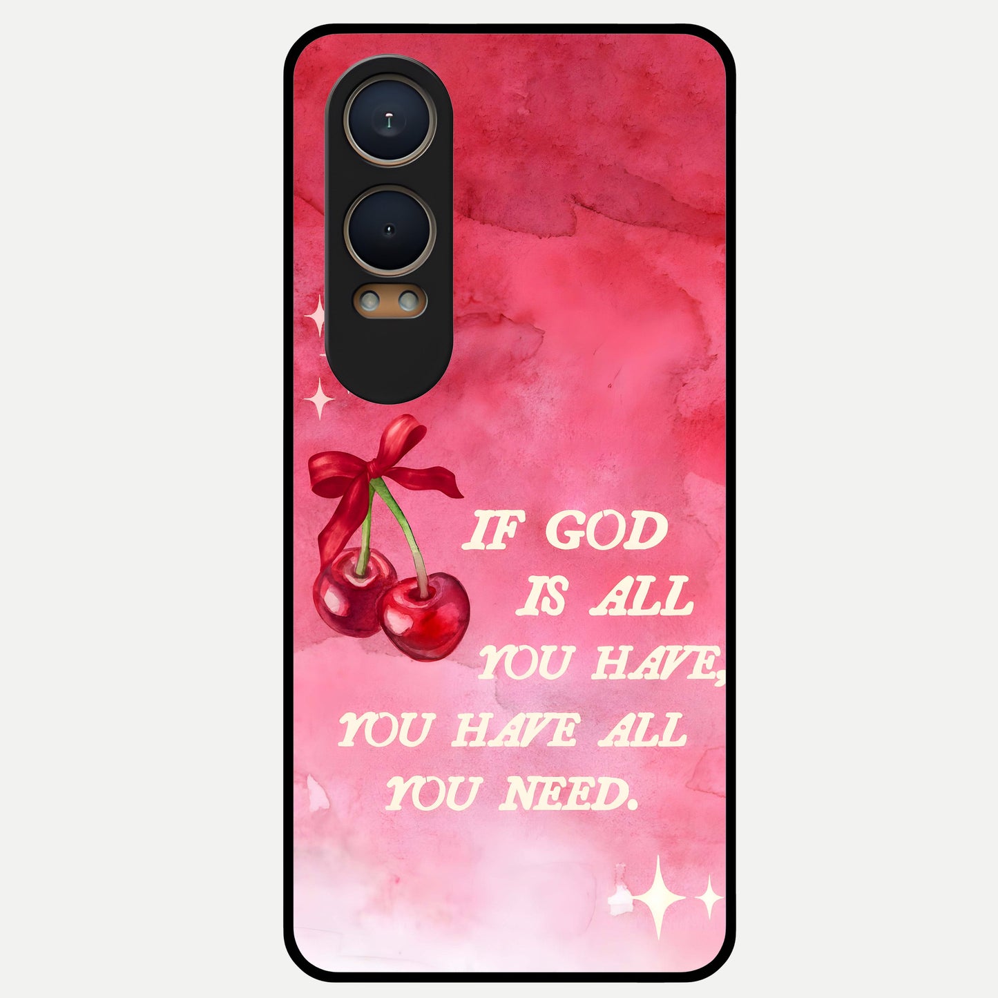  Cherry Quote Glass Case For Oneplus Nord CE4 Lite back cover – full design glossy printed glass finish