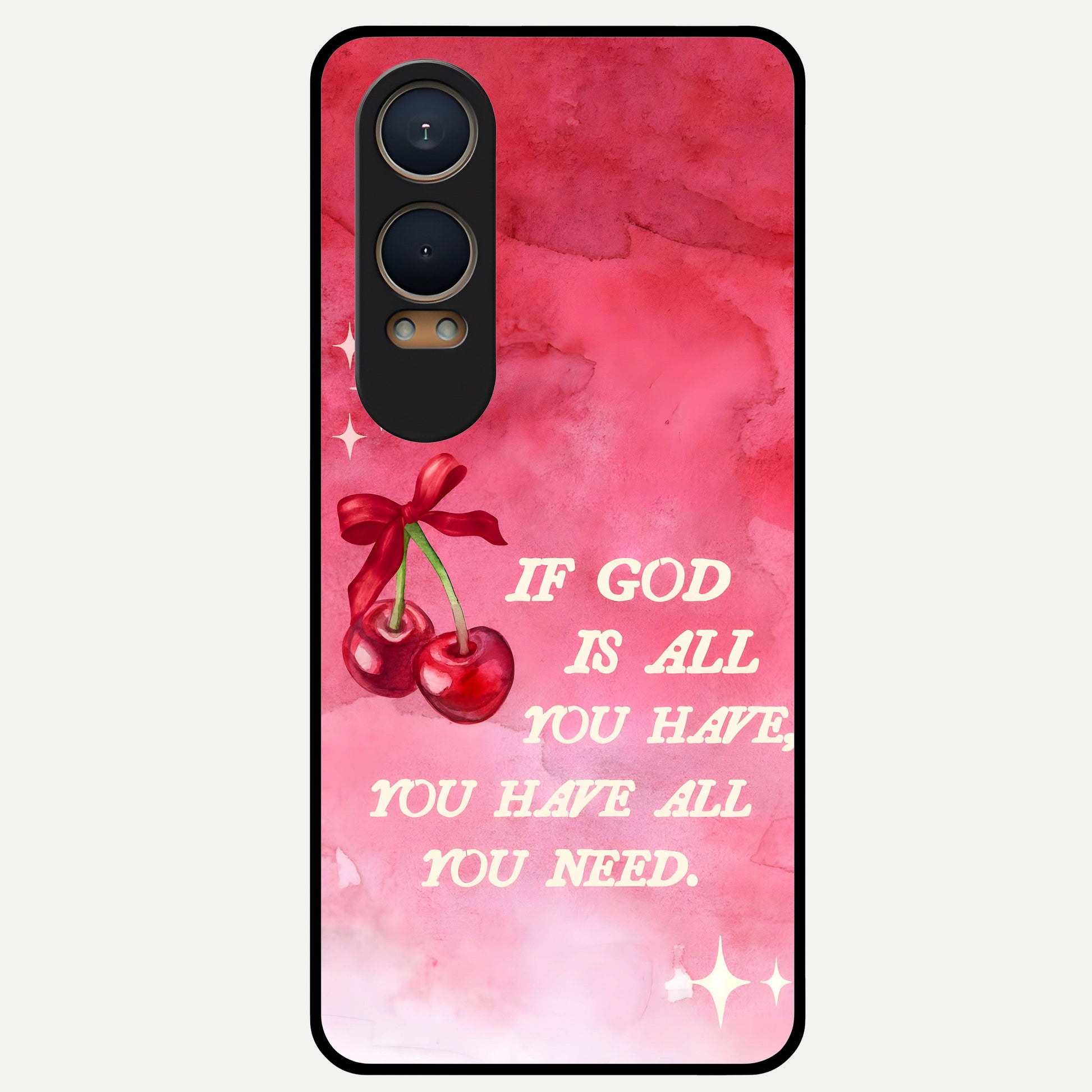  Cherry Quote Glass Case For Oneplus Nord CE4 Lite back cover – full design glossy printed glass finish