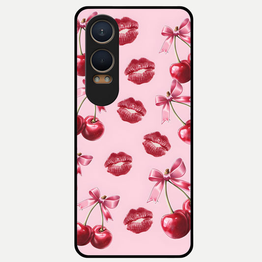  Cherry With Lips Glass Case For Oneplus Nord CE4 Lite back cover – full design glossy printed glass finish