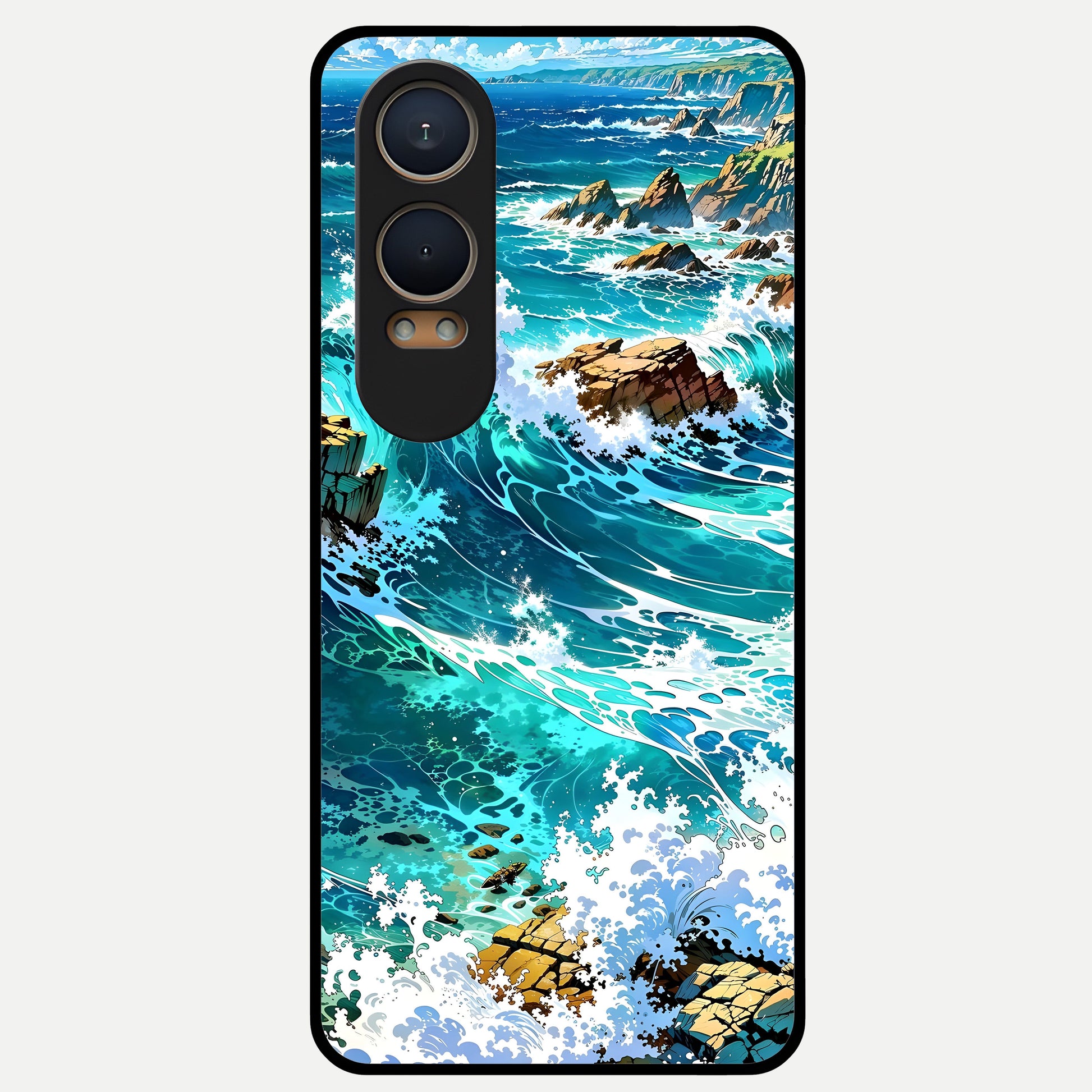  Coastal Blue Waves Glass Case For Oneplus Nord CE4 Lite back cover – full design glossy printed glass finish