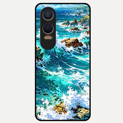  Coastal Blue Waves Glass Case For Oneplus Nord CE4 Lite back cover – full design glossy printed glass finish