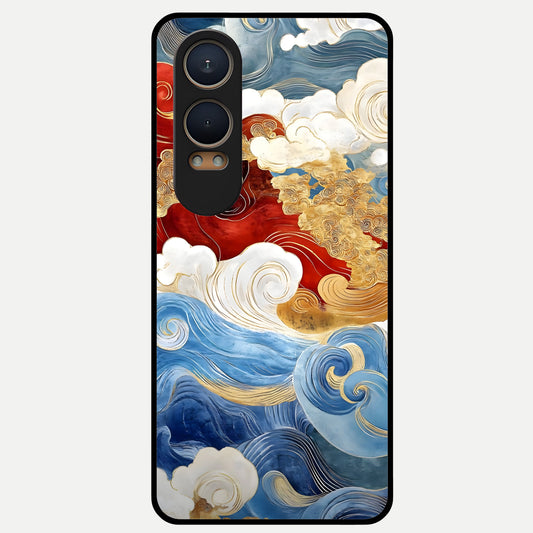  Colored Waves Glass Case For Oneplus Nord CE4 Lite back cover – full design glossy printed glass finish