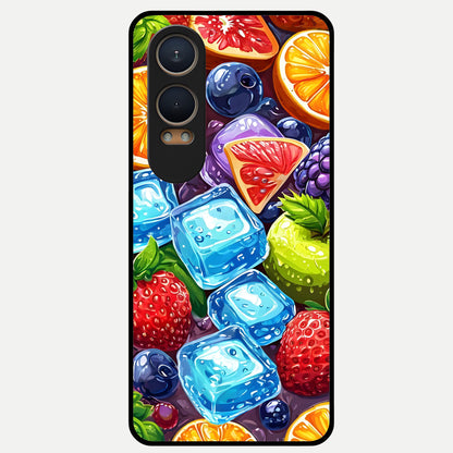  Colorful Fruits with Ice Glass Case For Oneplus Nord CE4 Lite back cover – full design glossy printed glass finish