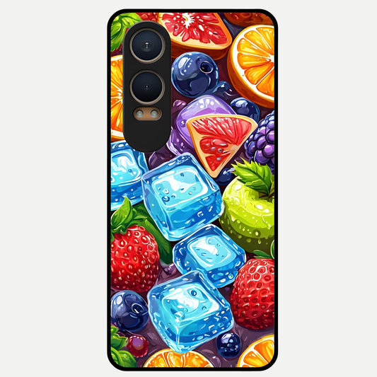  Colorful Fruits with Ice Glass Case For Oneplus Nord CE4 Lite back cover – full design glossy printed glass finish
