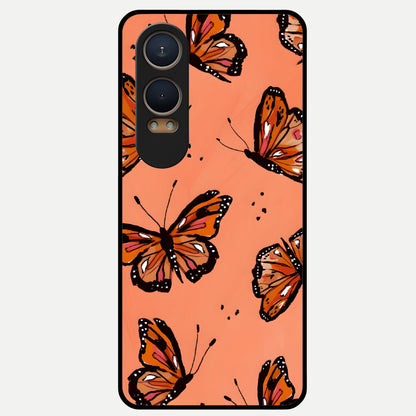  Coral Wing Butterfly Glass Case For Oneplus Nord CE4 Lite back cover – full design glossy printed glass finish