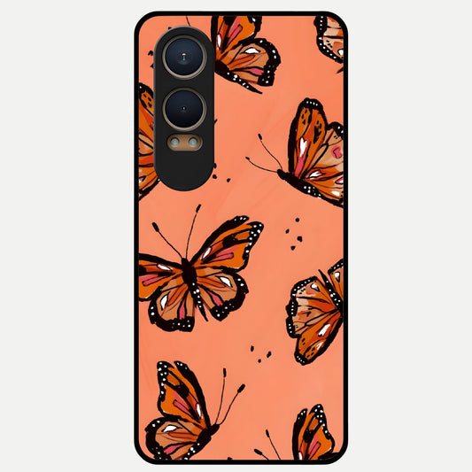  Coral Wing Butterfly Glass Case For Oneplus Nord CE4 Lite back cover – full design glossy printed glass finish